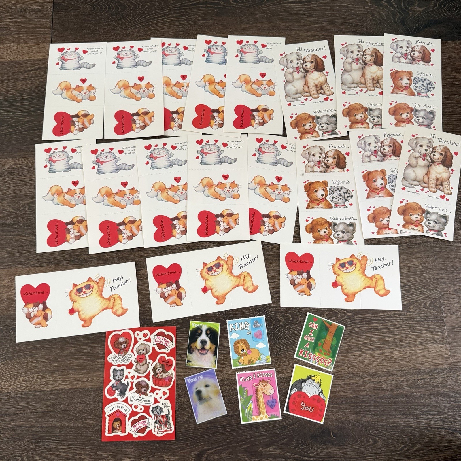 Vintage Valentine Cards Lot Cats Dogs Classroom Exchange Stickers Unused
