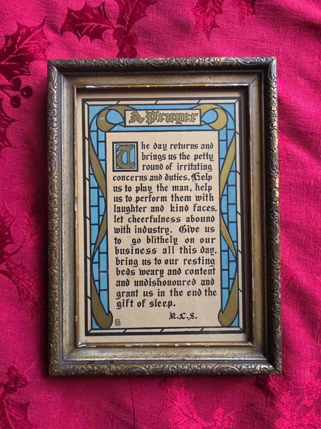 Antique Morning Prayer Robert L Stevenson Poem Gilded Wood Frame Gift Wall Art 