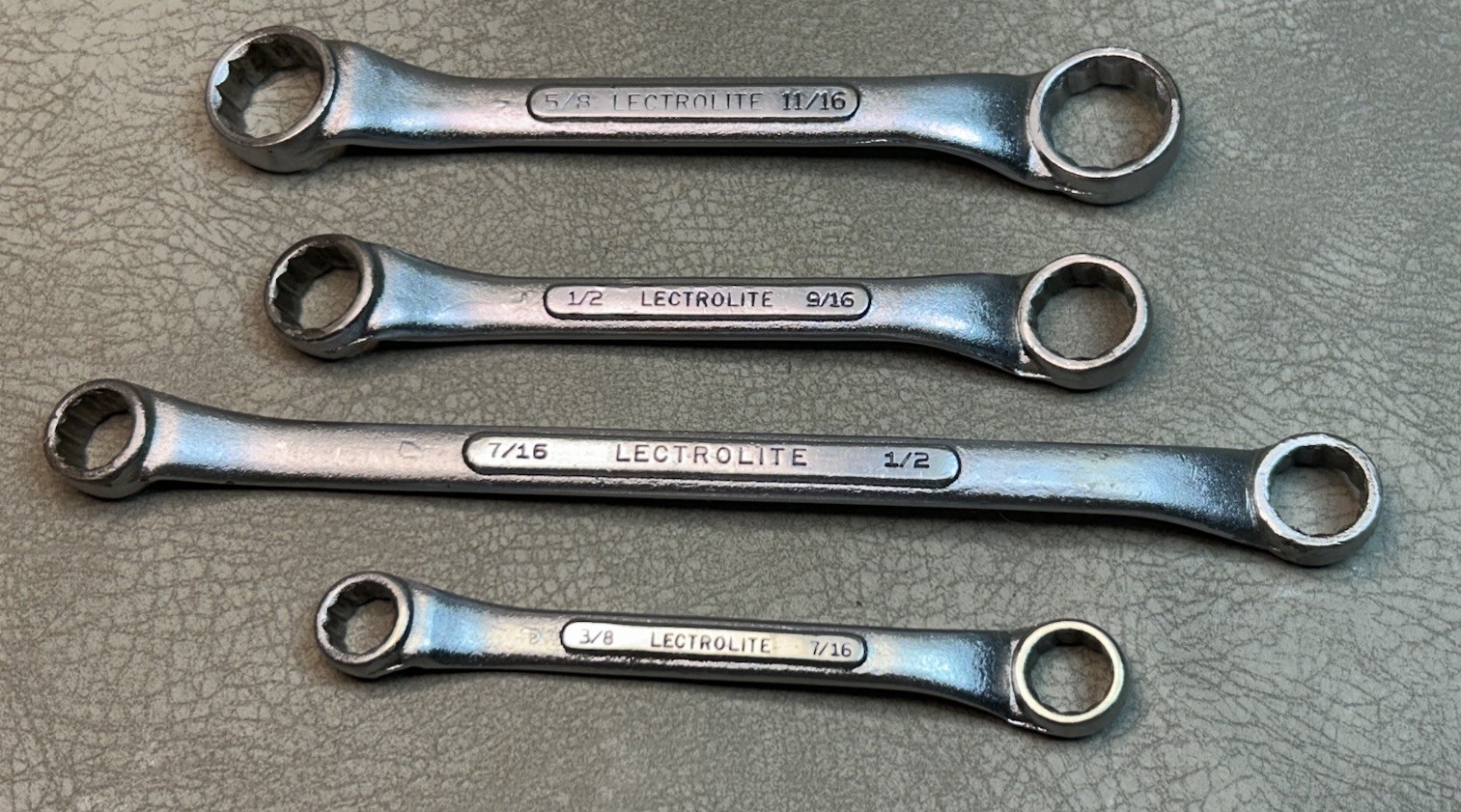 Vintage Lectrolite 4 Pc Offset Boxed End Wrench Set USA 3/8”-11/16