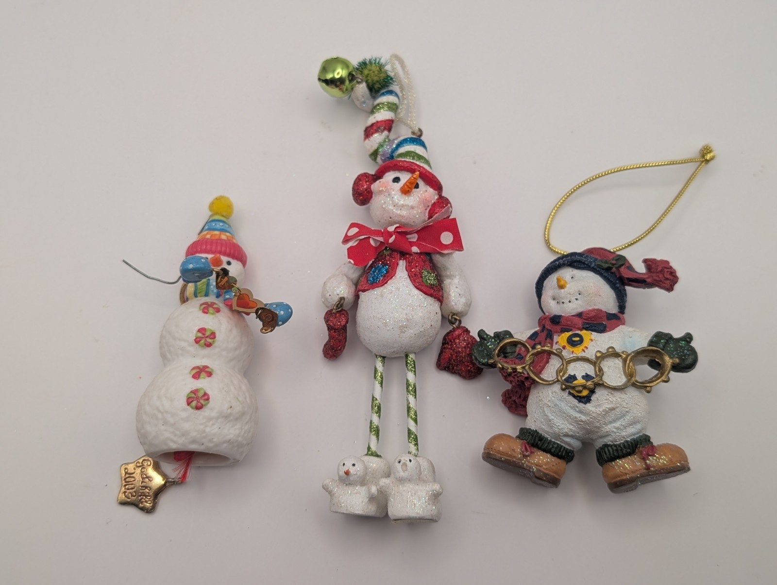 Vtg Ganz Christmas Snowman Ornament Lot of 3 Resin Long Dangling Legs 2003 TLC