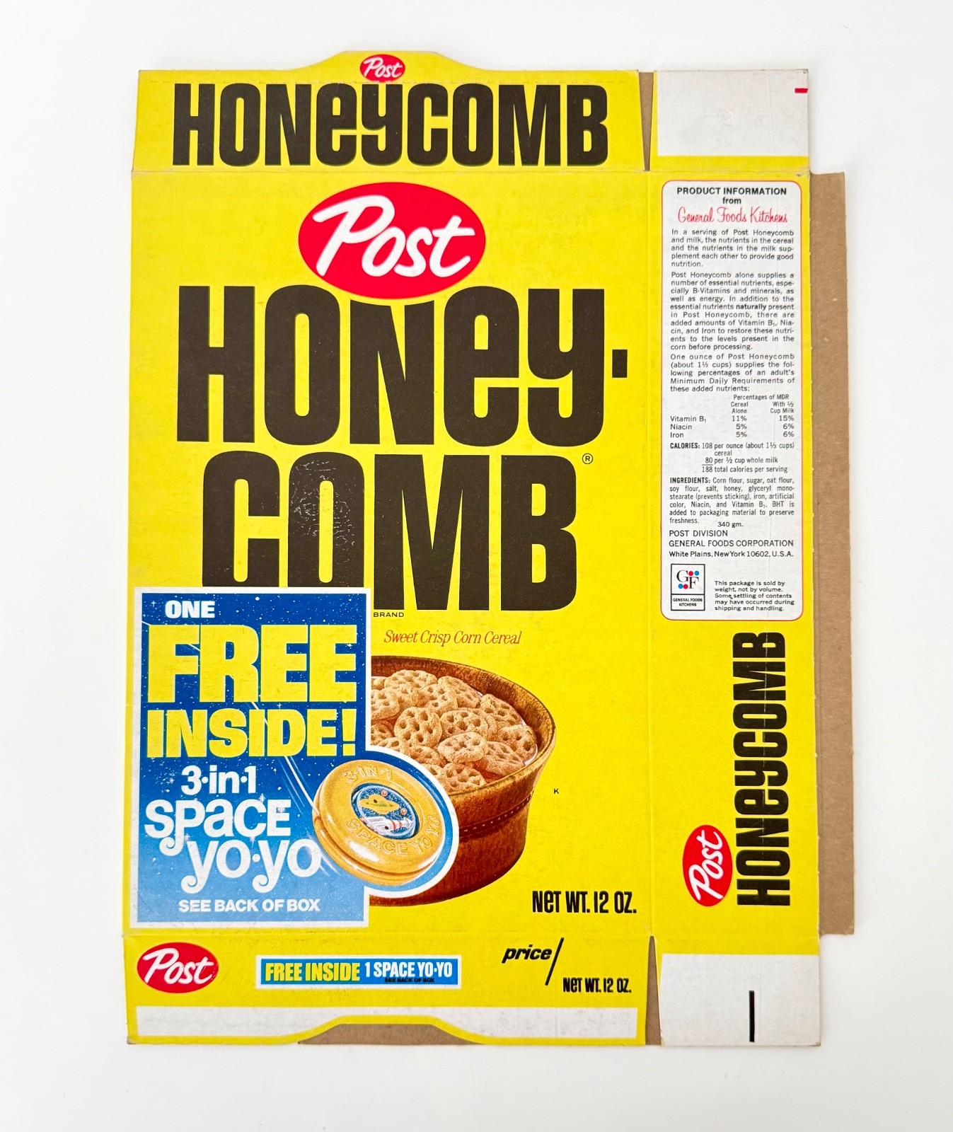 Vintage 1972 Post Honey-Comb Cereal Box Space Yo-Yo Toy Premium Food Advertising