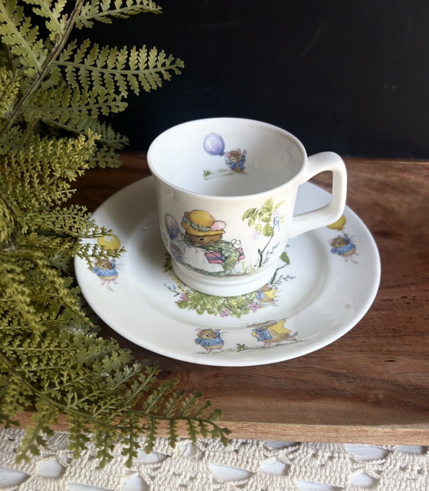 VTG Tea Cup & Saucer Royal Tara Ireland Bone China Set Mouse Birthday Party Mice