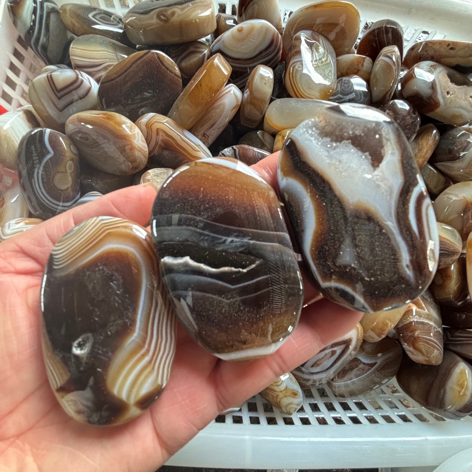2.2LBNatural Grey agate quartz crystal Palm stone polished Mineral Reiki Healing