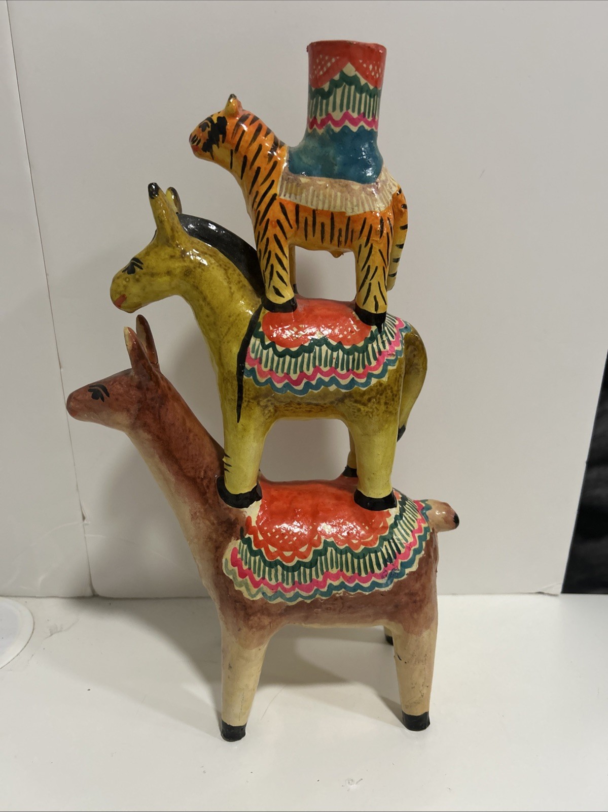 RARE Mexican Folk Art Pottery Stacked Animals Heron Martinez Mendoza Style Candl