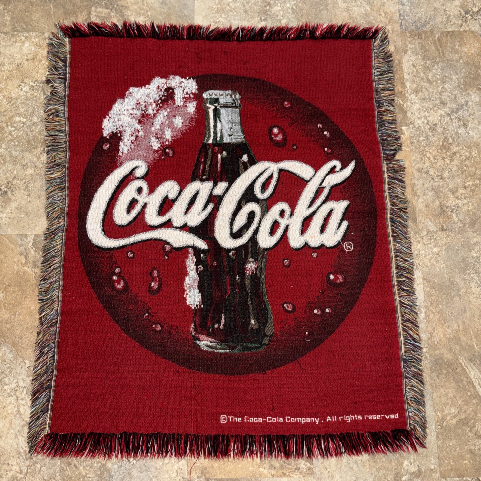 Vintage Coca-Cola Red Disk Coke Soda Bottle Woven Throw Blanket 49X39
