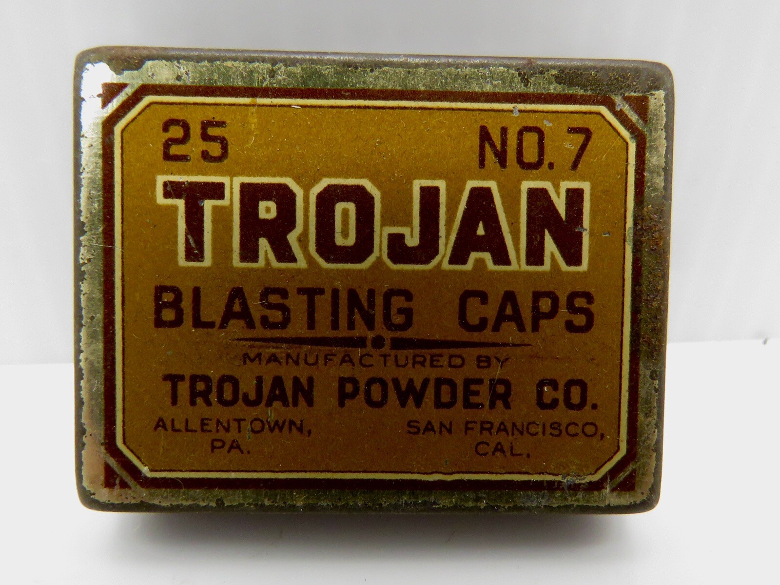 Vintage Trojan Blasting Cap No. 7 Tin Top Allentown Pennsylvania