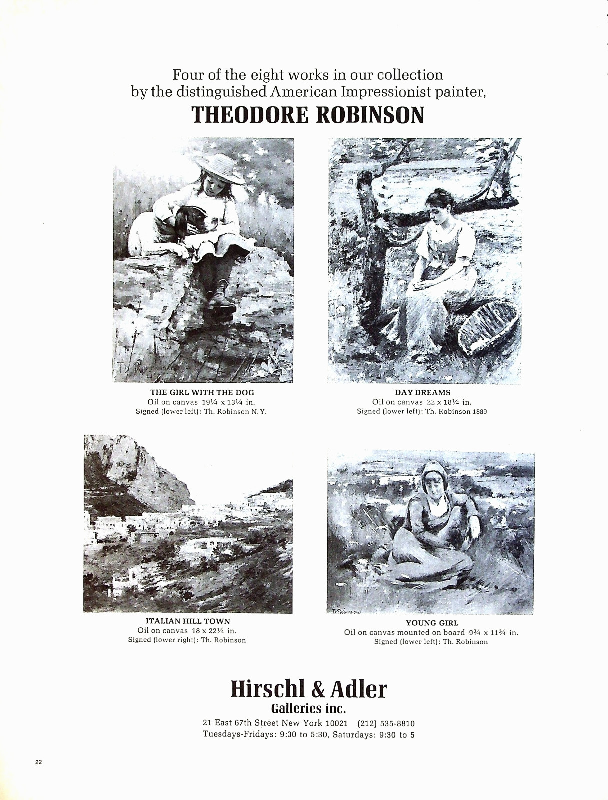 Theodore Robinson American Impressionist Hirschl & Adler Vtg Art Mag Print Ad