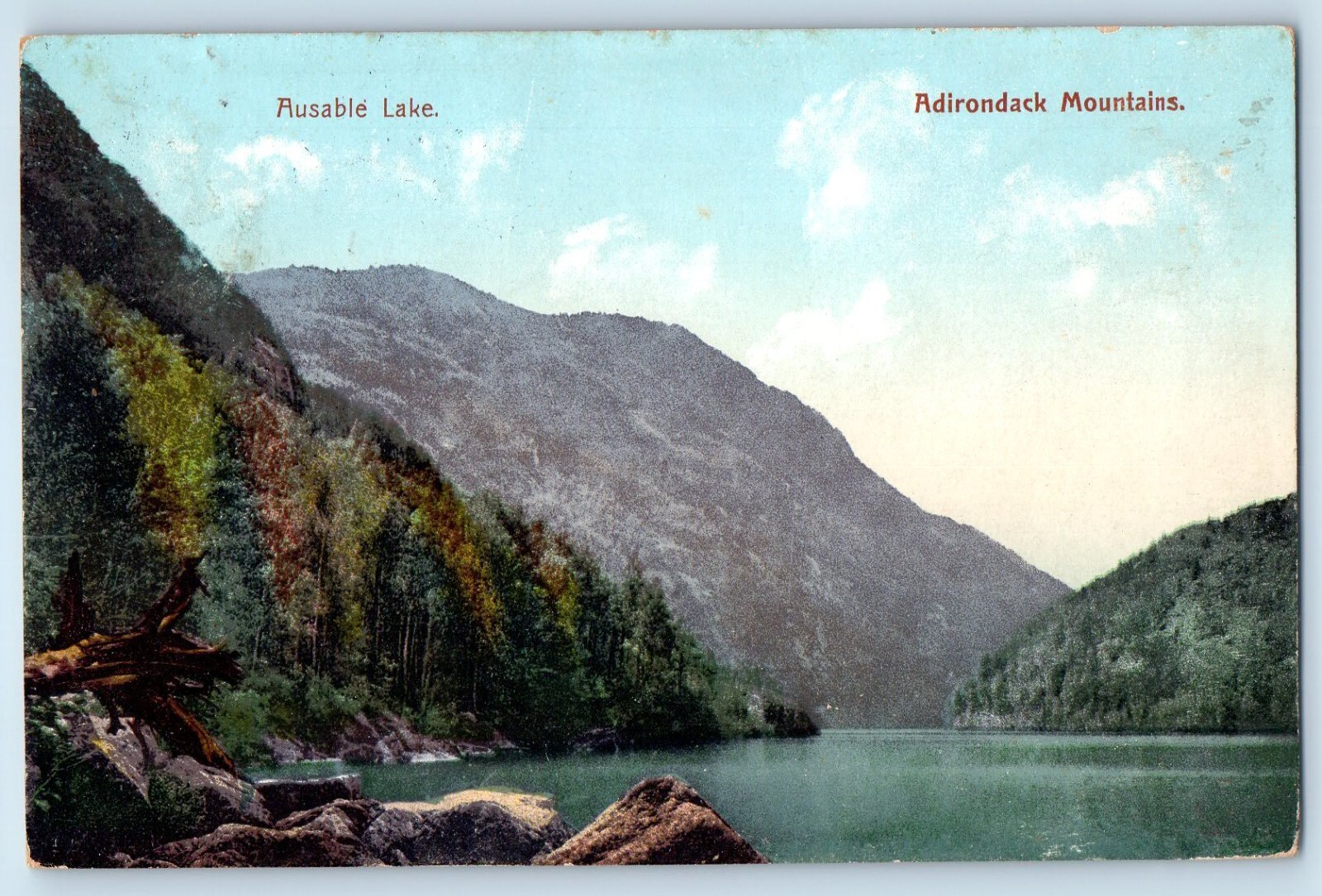 c1907 New York NY Vintage Postcard Ausable Lake Adirondack Mountains Tree Posted c1907 New York NY Vintage Postcard Ausable Lake Adirondack Mountains Tree Posted