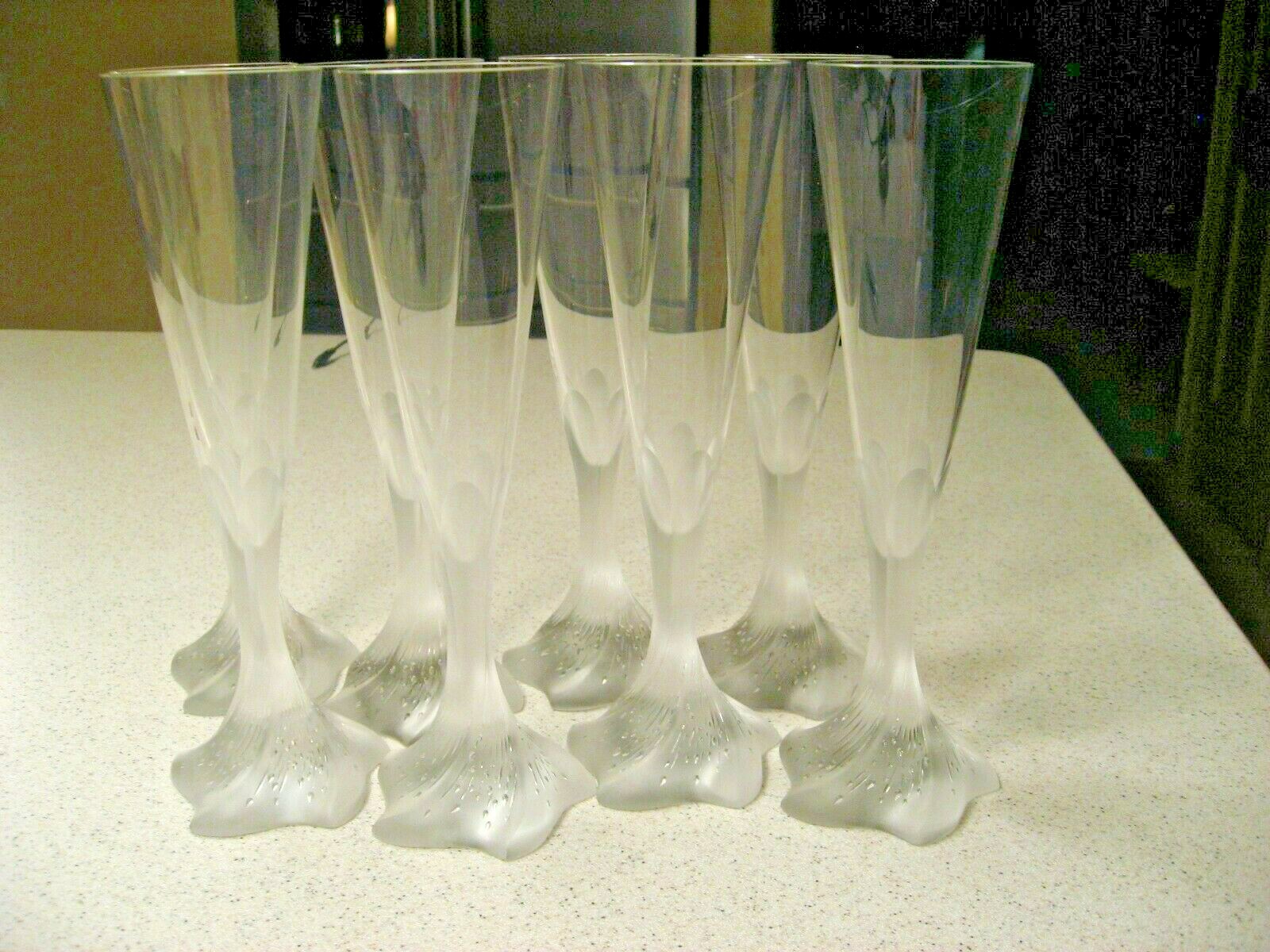 Vtg Rare Lalique Lot of 4 Pairs of Champagne Flutes - Ltd 250 Pairs Worldwide 