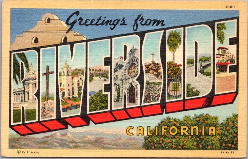 Vintage 1939 RIVERSIDE, California Large Letter Postcard / Curteich Linen Unused