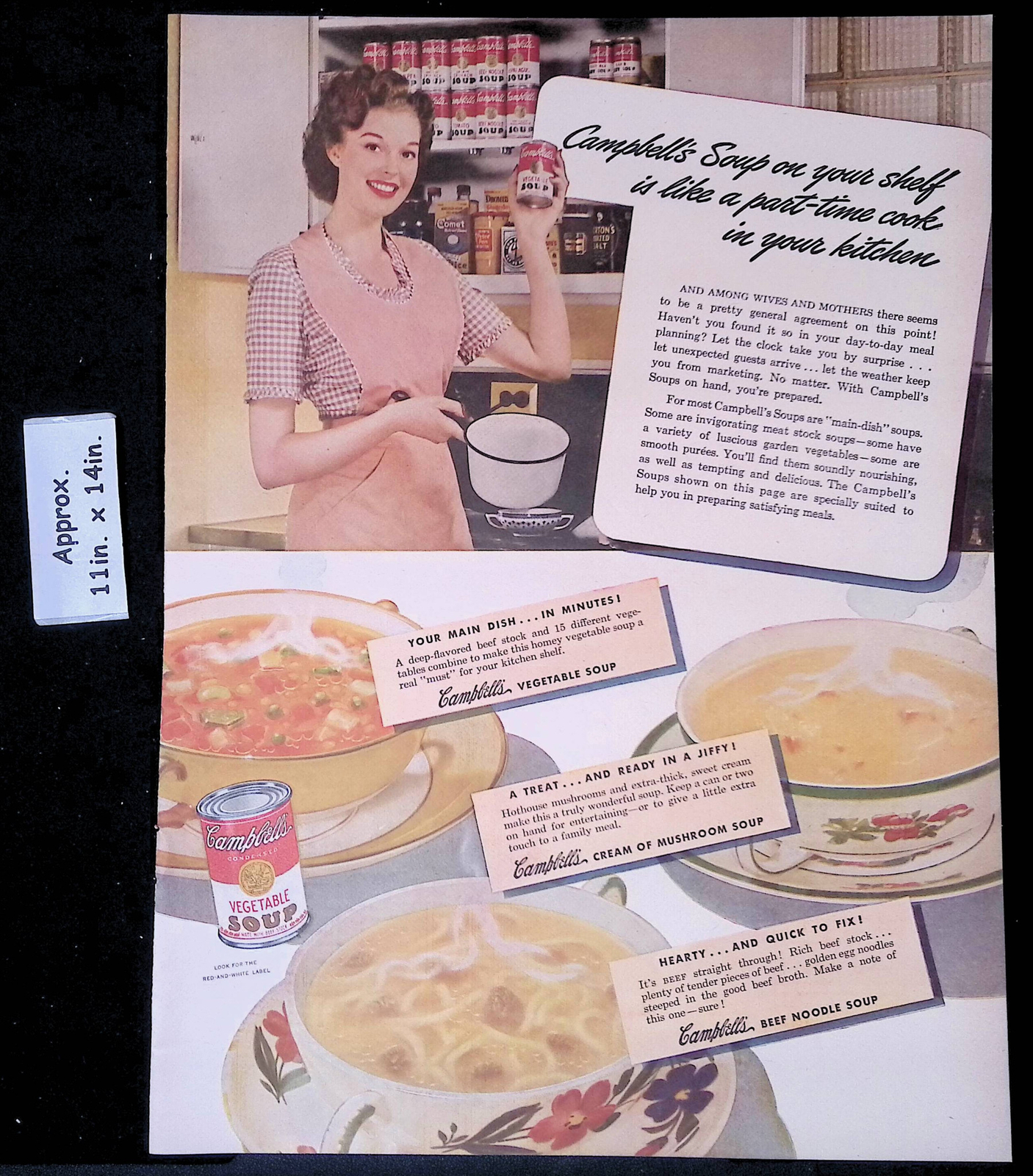 1946 Campbell\'s Soup Woman has Vegetable Soup & a Pot to cook Print Ad 45180