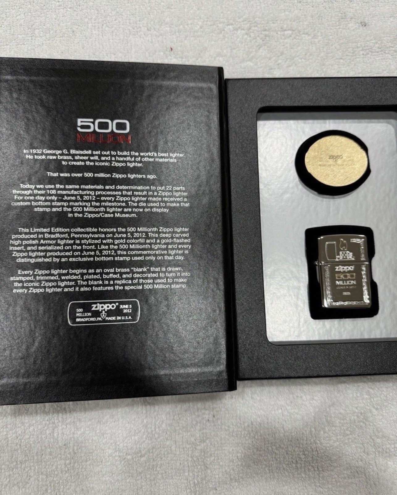 Vintage 2012 500 Million Individually Serialized 2625 Armor Zippo Lighter New
