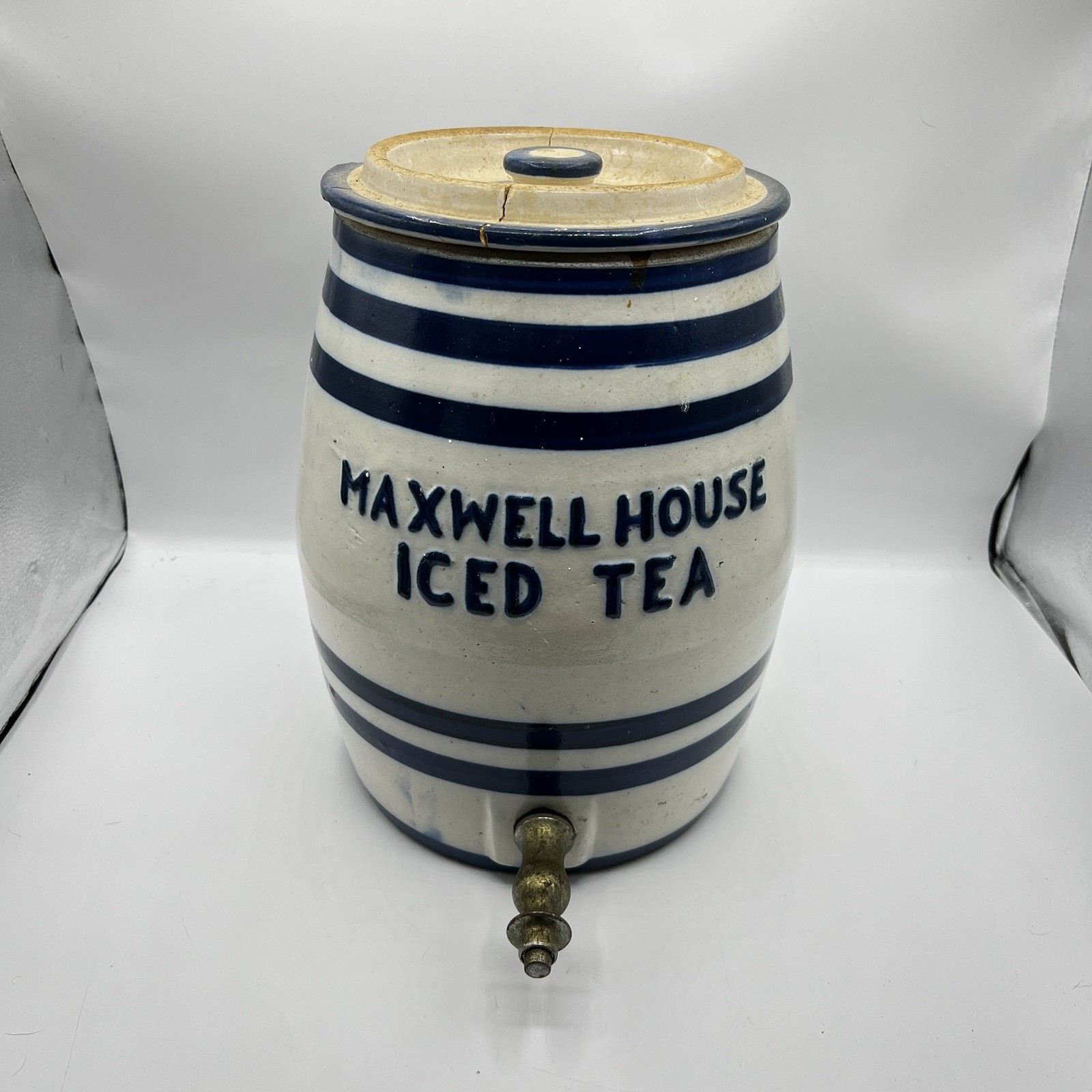 Vintage Maxwell House Iced Tea Crock Dispenser Stoneware Advertising USA - READ