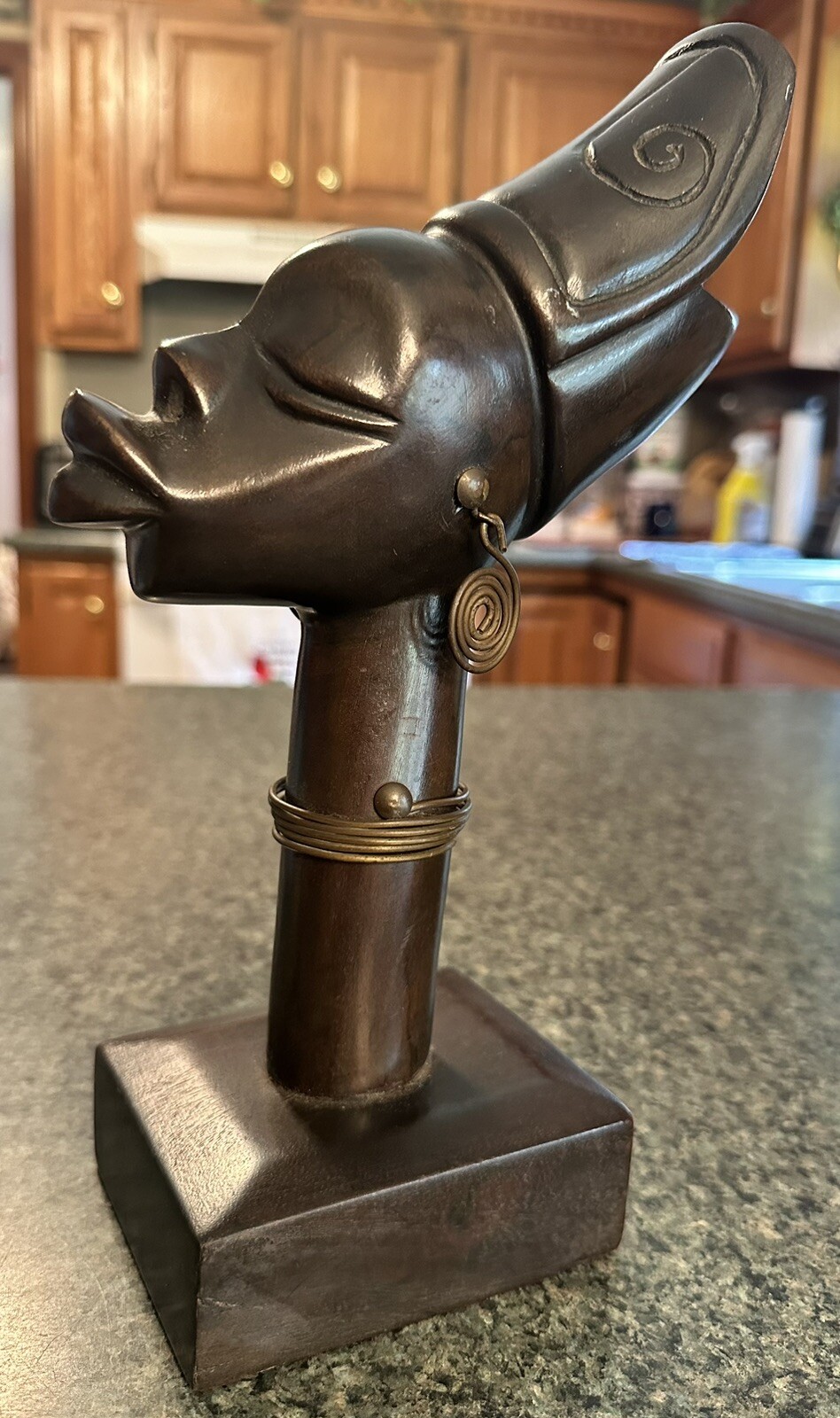 Vintage 11” Ebony Carved Wood Sculpture African Woman Queen Head Bust L@@K