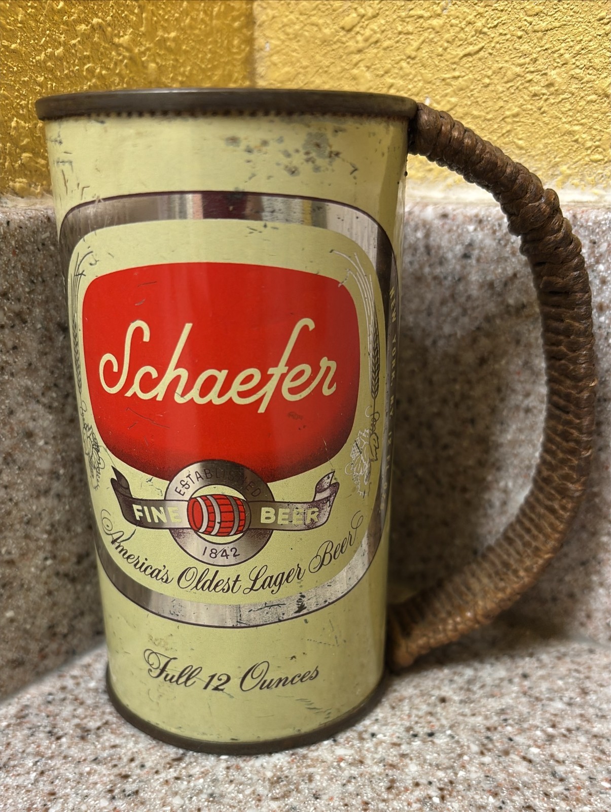 1950\'S SCHAEFER Fine BEER Flat Top BEER CAN Drinking Mug Cup DIY Folk Art NYC