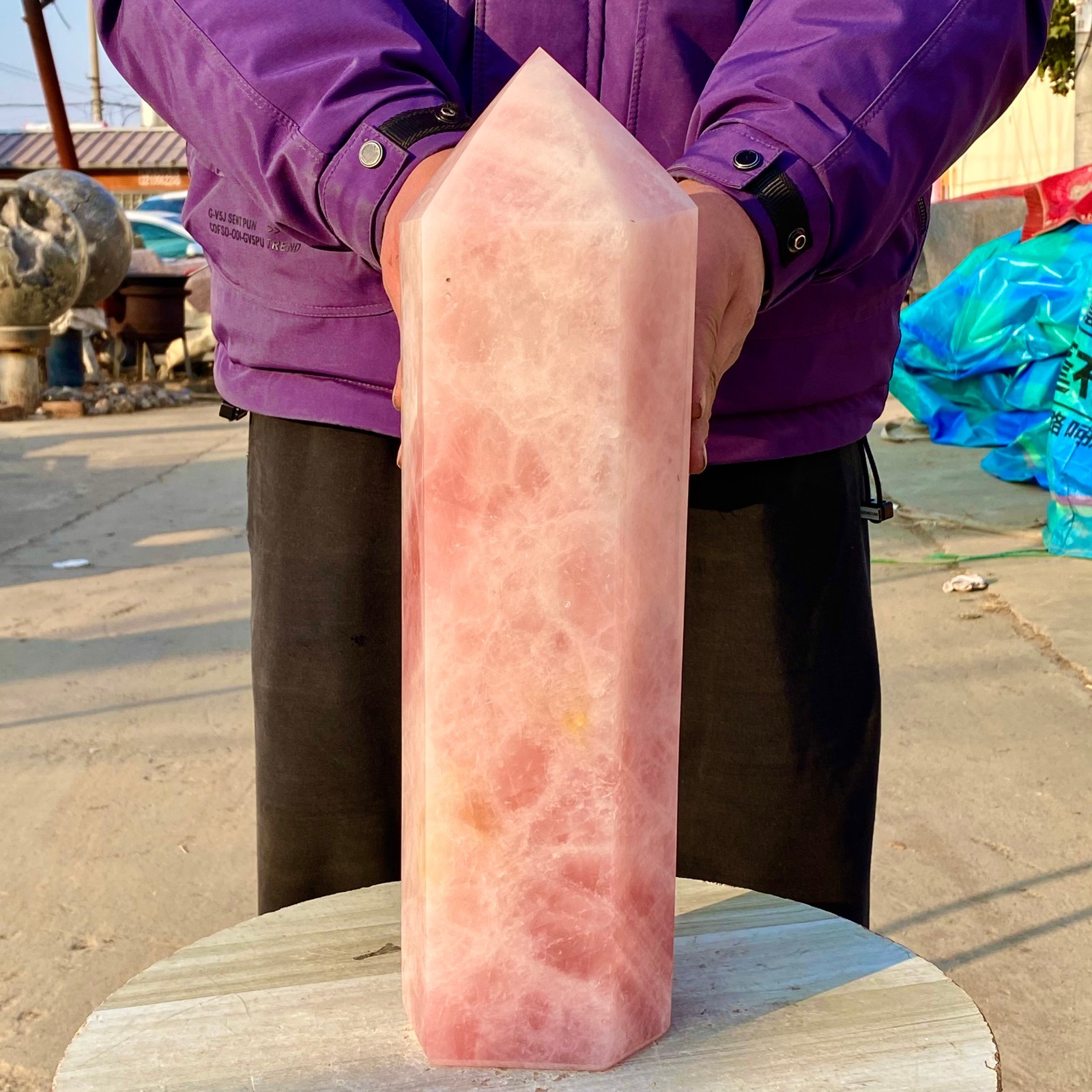 18.51LB Natural  Pink Rose Quartz Carved Crystal Tower Wand Reiki