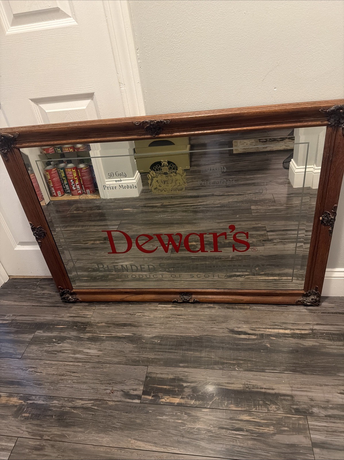Vintage Dewar\'s Blended Scotch Whisky Bar Mirror Large 40x28 Wood Frame
