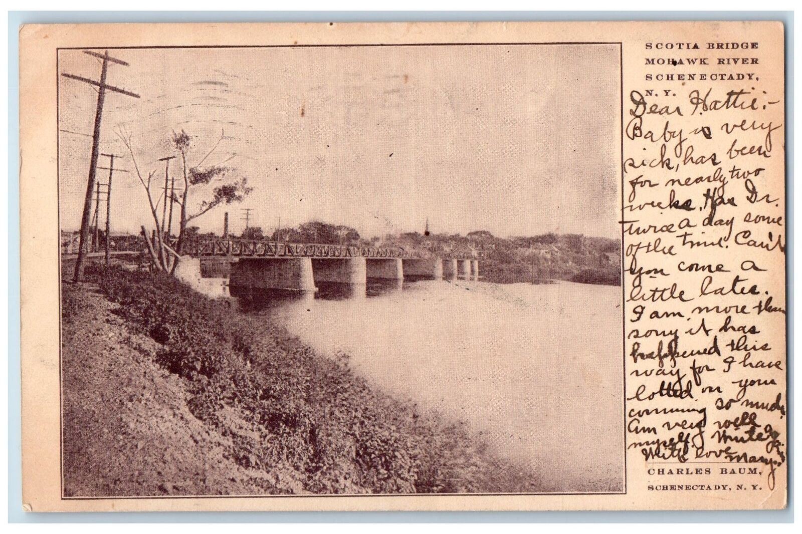 1906 View Of Scotia Bridge Mohawk River Schenectady NY Antique Posted Postcard