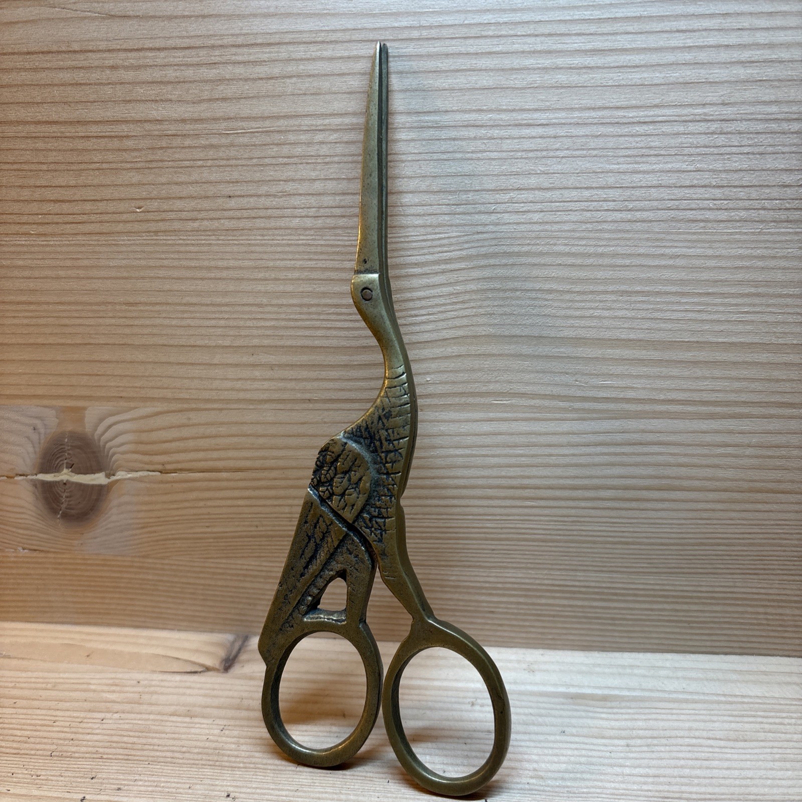 Solid Brass Embroidery Scissors shape of a stork Vintage
