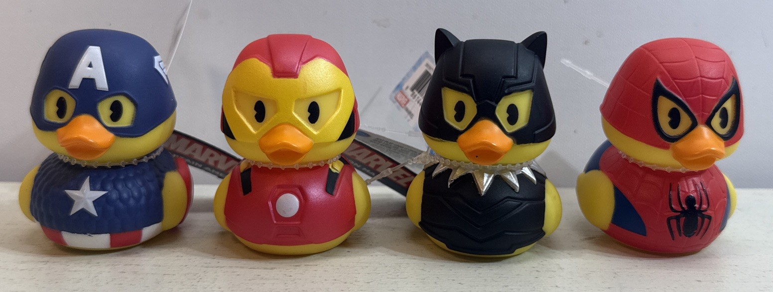 Disney Rubber Duck Lot-4 MARVEL IRON MAN SPIDER-MAN CAPT. AMERICA BLACK PANTHER Disney Rubber Duck Lot-4 MARVEL IRON MAN SPIDER-MAN CAPT. AMERICA BLACK PANTHER