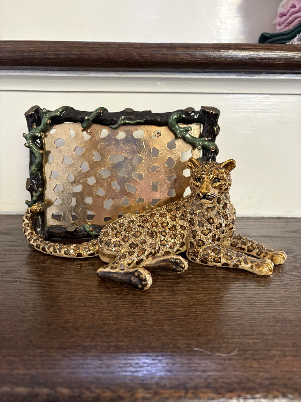 EXCELLENT VINTAGE JAY STRONGWATER Leopard Cheetah  CRYSTAL ENAMEL FRAME