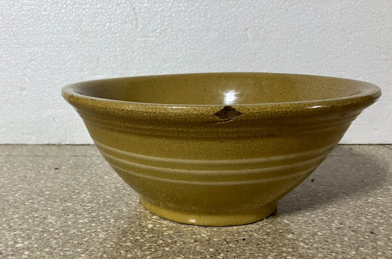 Antique McCoy Yellow Ware Striped Nesting Bowl 1880s American 10\