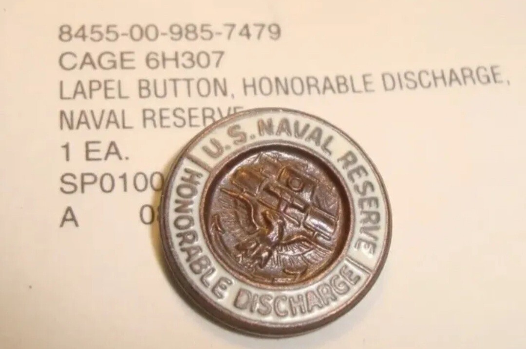 USN NAVY Naval Reserve Honorable Discharge Lapel Button Pin Copper Tone USNR NEW