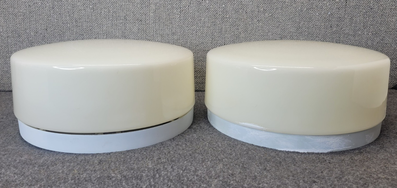 Lot 2 Vtg MCM Prescolite Metal Milk Glass Flush Mount Drum Ceiling Light 12\