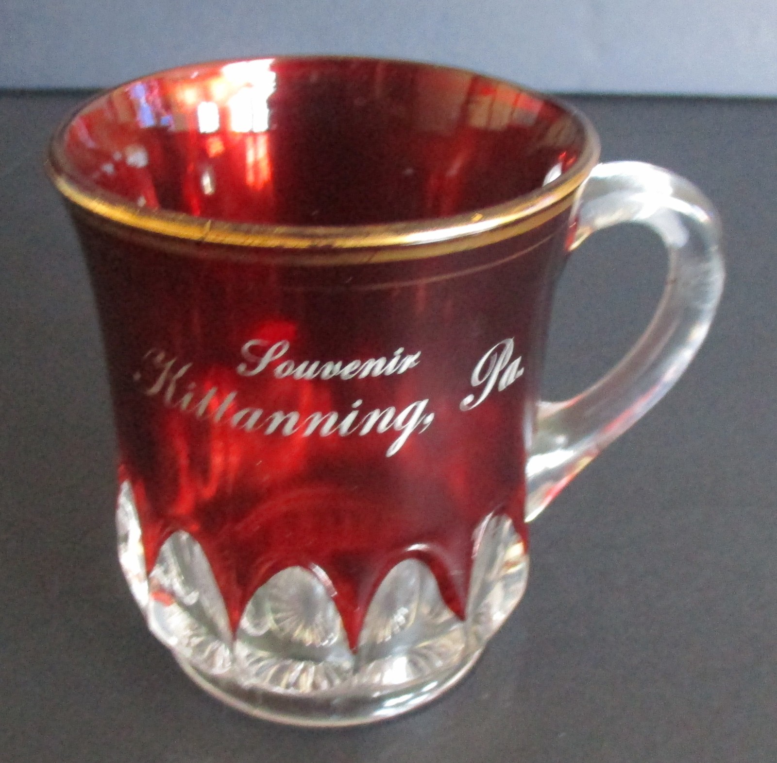 Early 20th Century Souvenir Ruby Stained Glass Cup Kittanning Pennsylvania