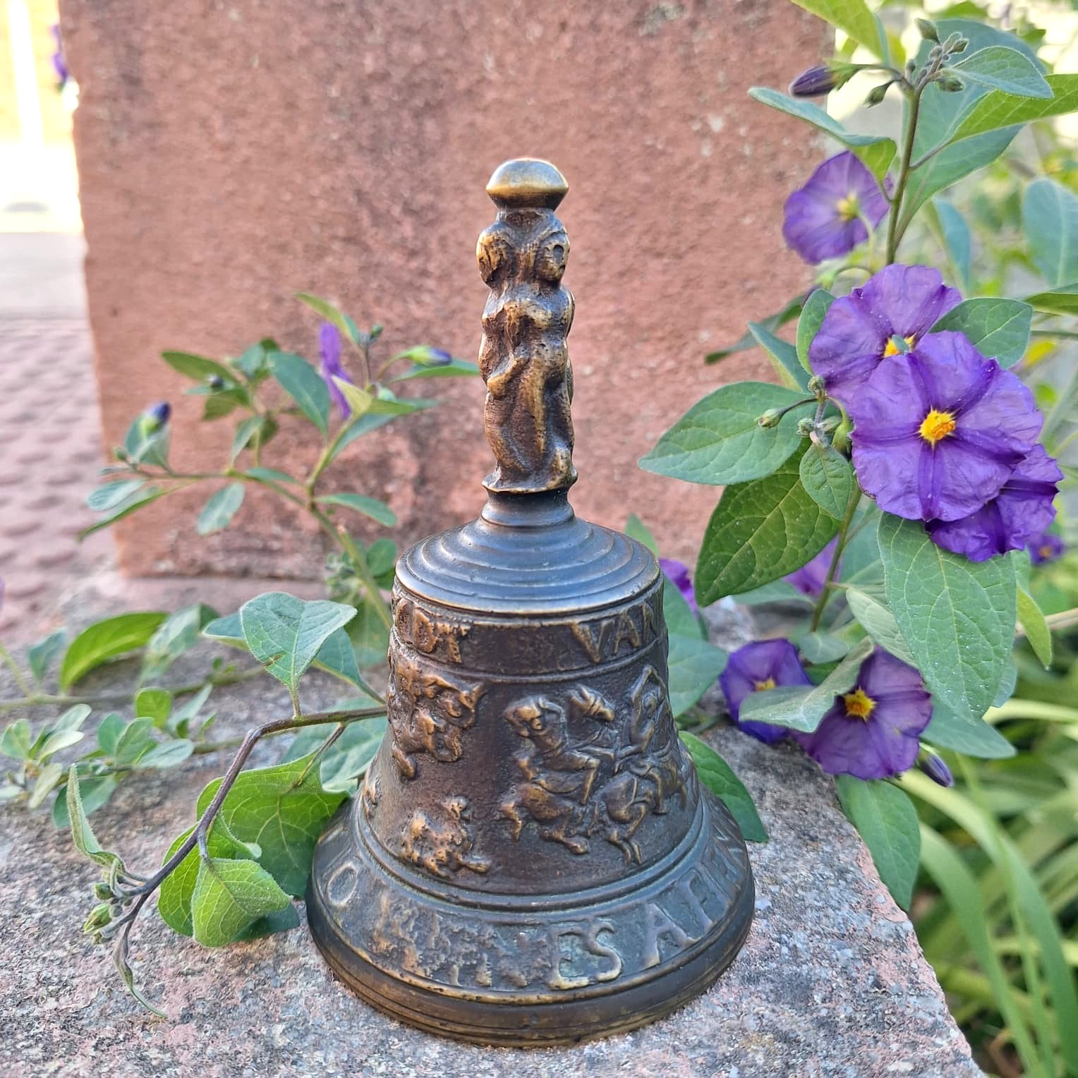 Antique Bronze Bell With Historical Reliefs and Figure 19th Century Antique Bronze Bell With Historical Reliefs and Figure 19th Century