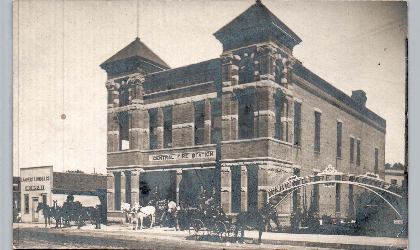 FIRE DEPARTMENT mankato mn c1910 postcard minnesota real photo rppc station