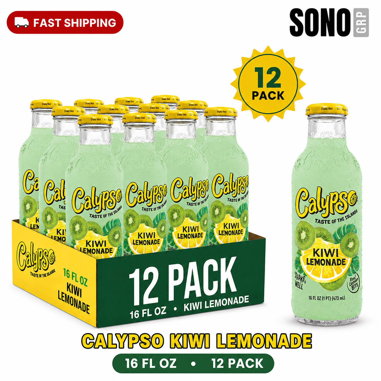 Calypso Kiwi Lemonade 16 Fl Oz, 12 Pack Glass Bottles Calypso Kiwi Lemonade 16 Fl Oz, 12 Pack Glass Bottles