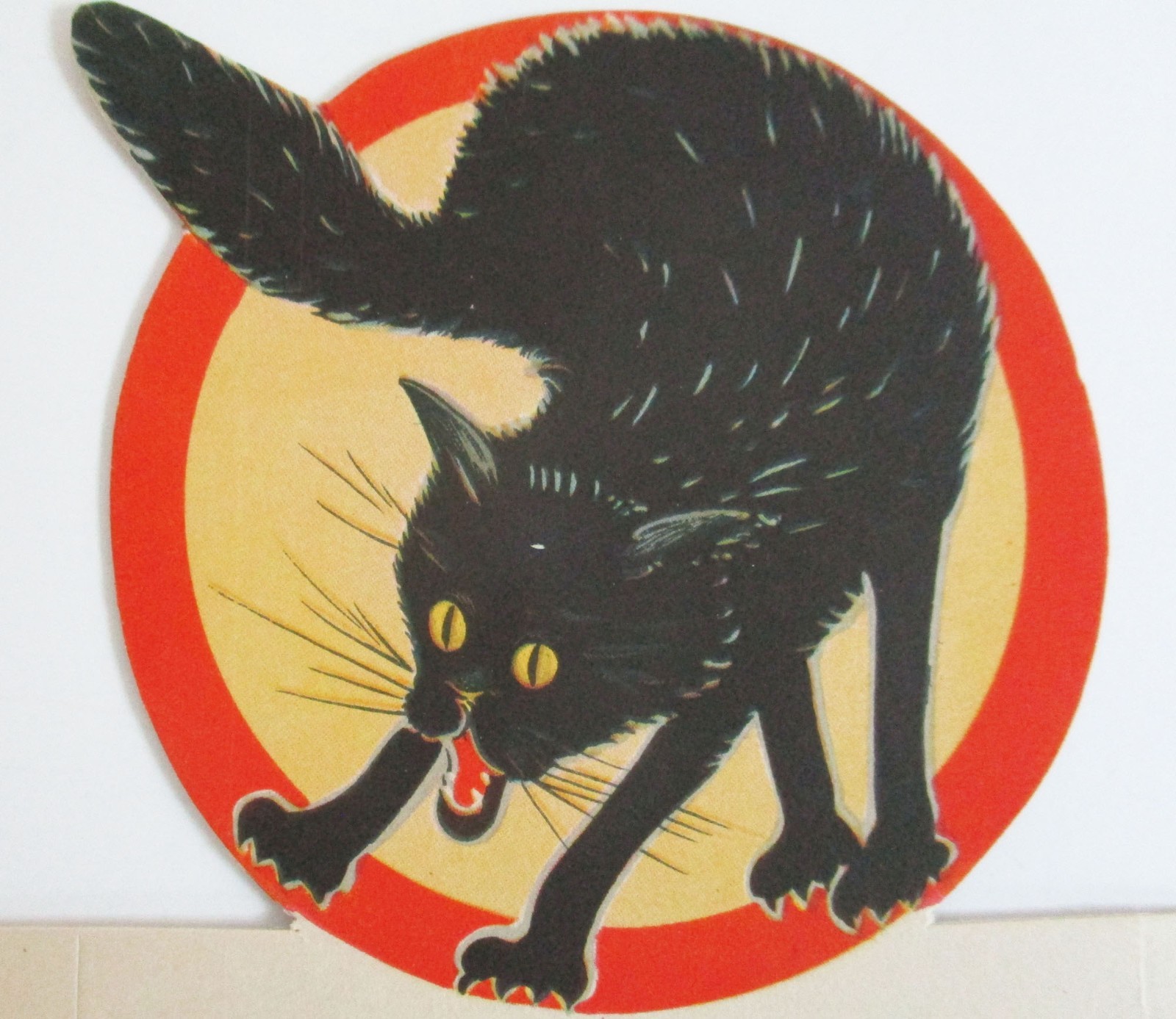 Vintage Halloween Placecard Screech Cat in Front of Moon U.S.A. 1930s Not Used