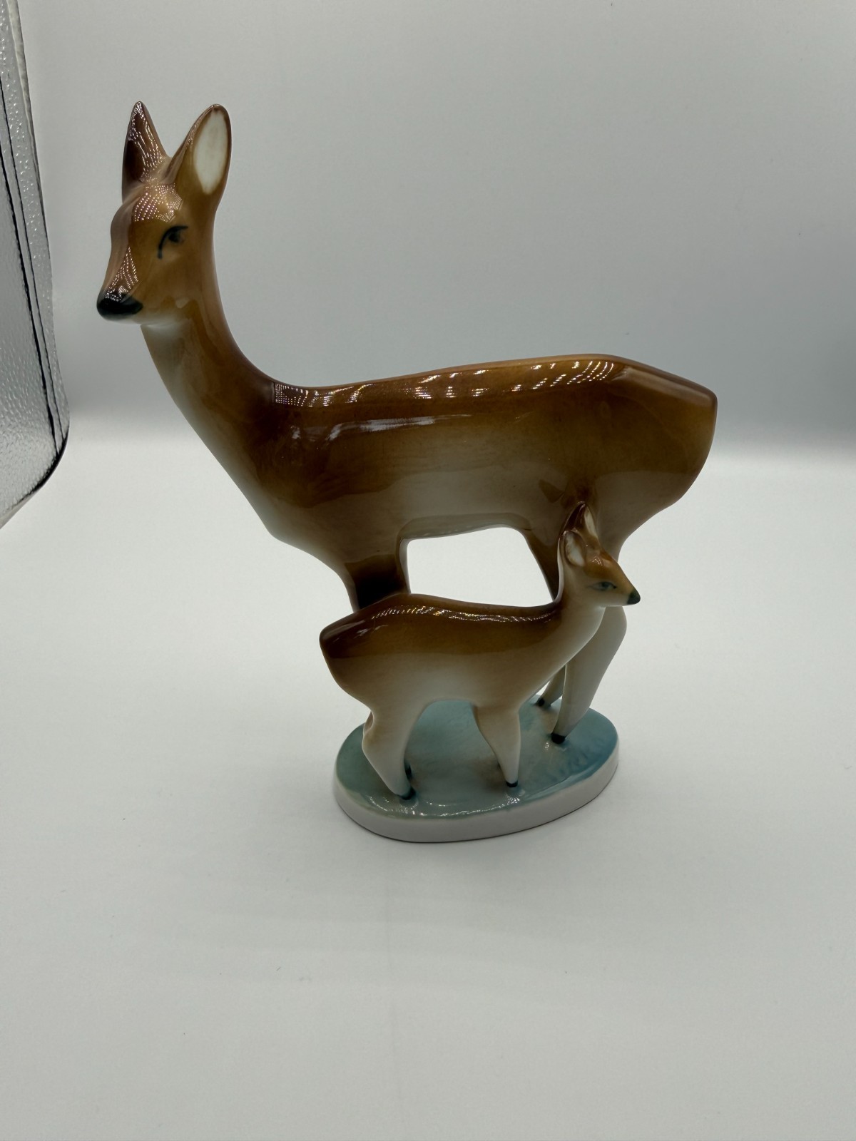 Vintage AQUINCUM BUDAPEST Porcelain Deer and Fawn Figurine MCM Hungary Signed