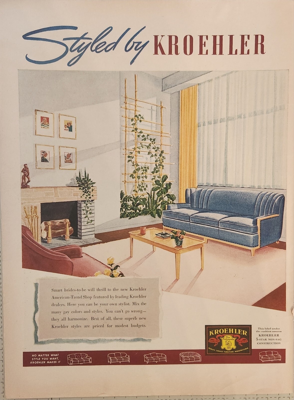 1941 Styled by Kroehler furniture Vintage ad 14 x 10 1941 Styled by Kroehler furniture Vintage ad 14 x 10