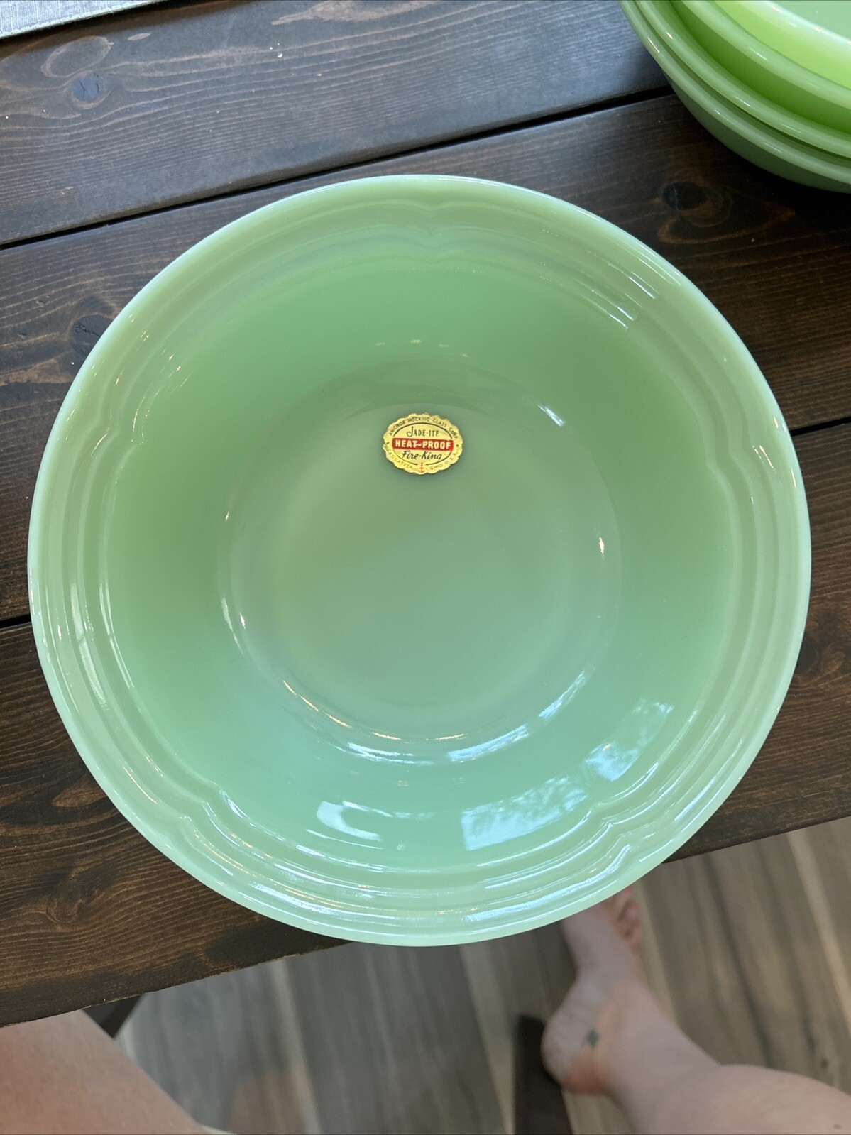 1950s Fire-King Jadeite Serving Vegetable Bowl Three Bands Pattern HTF 1950s Fire-King Jadeite Serving Vegetable Bowl Three Bands Pattern HTF