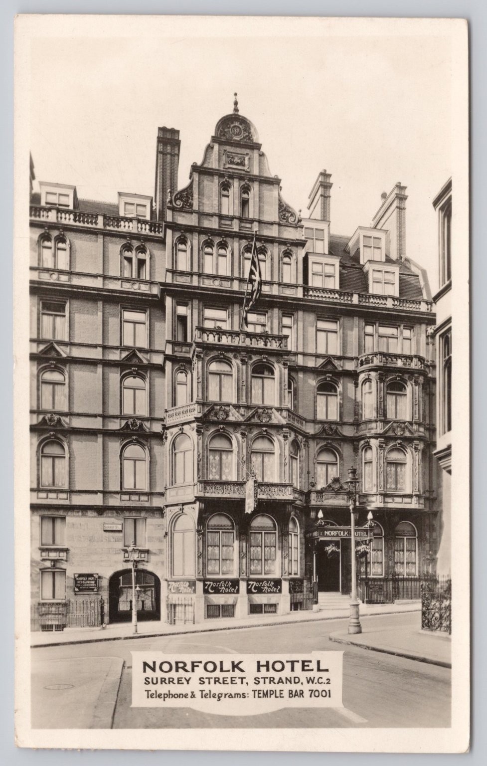 RPPC Norfolk Hotel London Strand WC2 1934 Postcard S.S. Majestic Southampton