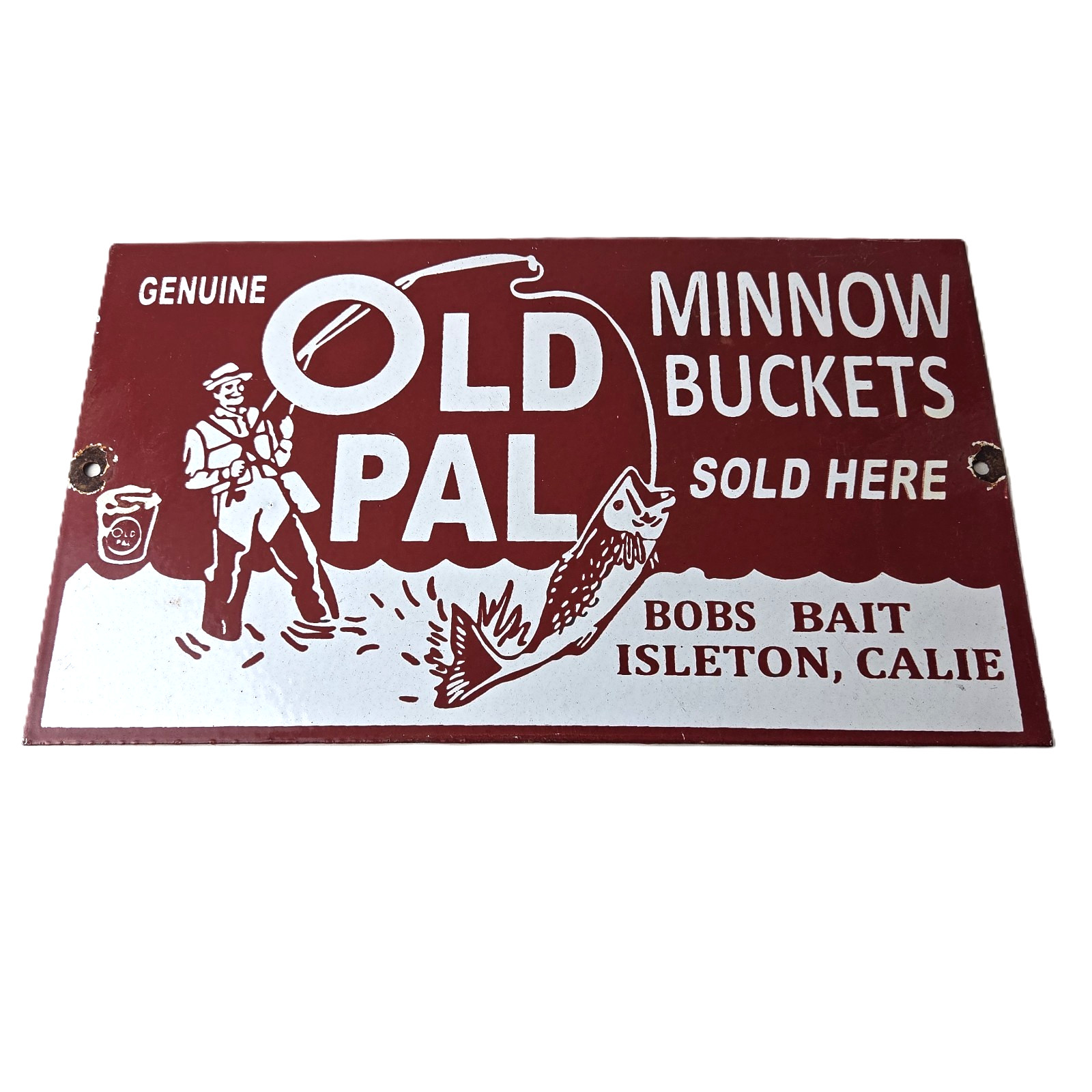 Vintage Old Pal Minnow Buckets Sign - Fishing Gas Pump Plate Sign Vintage Old Pal Minnow Buckets Sign - Fishing Gas Pump Plate Sign