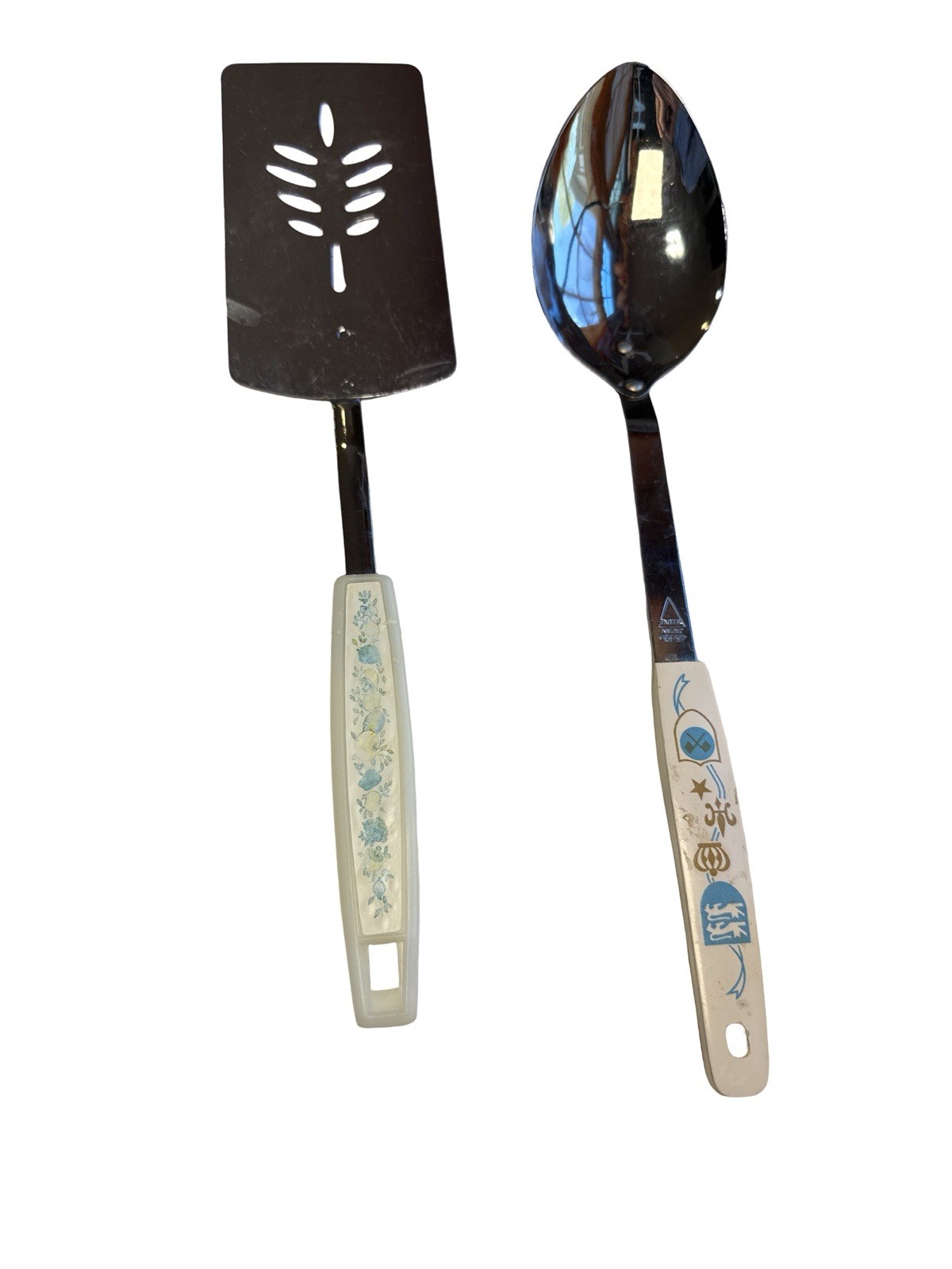 Vintage MCM Kitchen Utensils Japan & Korea Floral Crest Handles Retro Kitchen