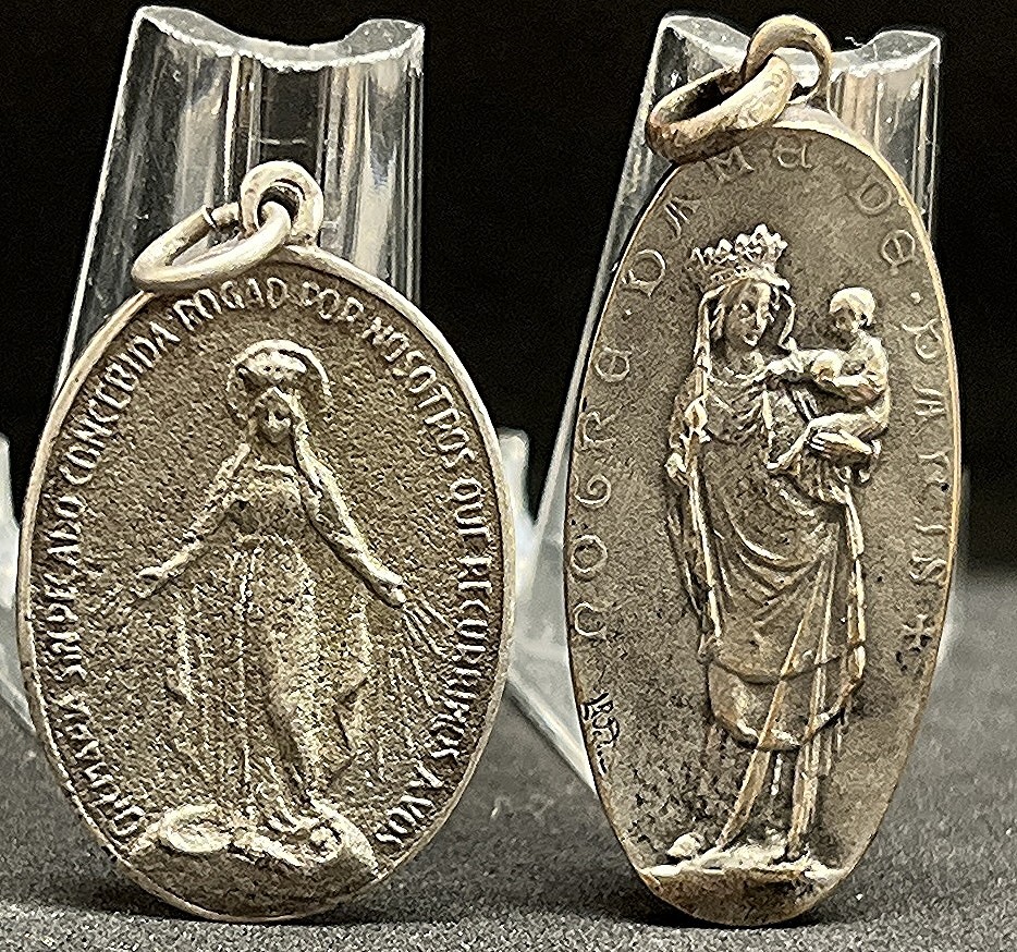 France & Spain Antique lot2 Miraculous Virgin Mary silver & Lady of Paris beauty