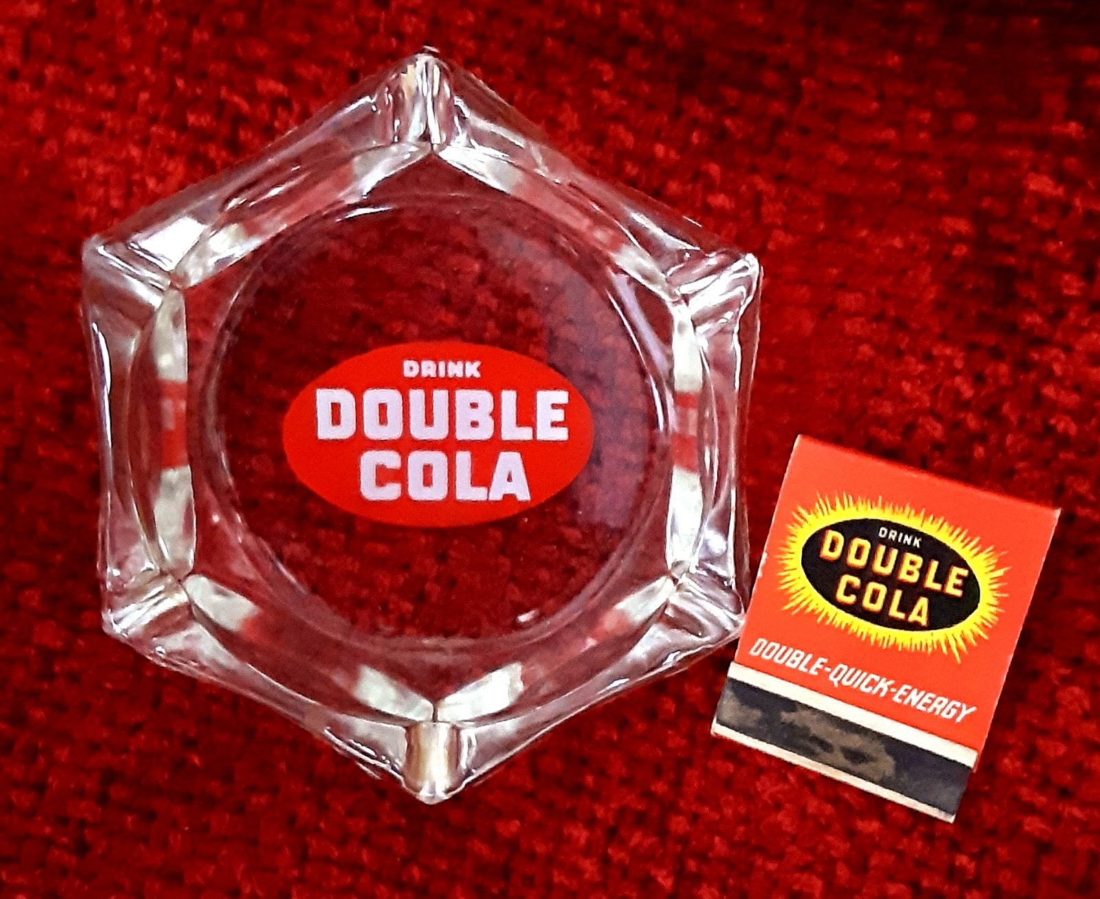 very rare 1940's Double Cola Soda Glass Ashtray & Full Matchbook-Chatanooga, Tn very rare 1940's Double Cola Soda Glass Ashtray & Full Matchbook-Chatanooga, Tn