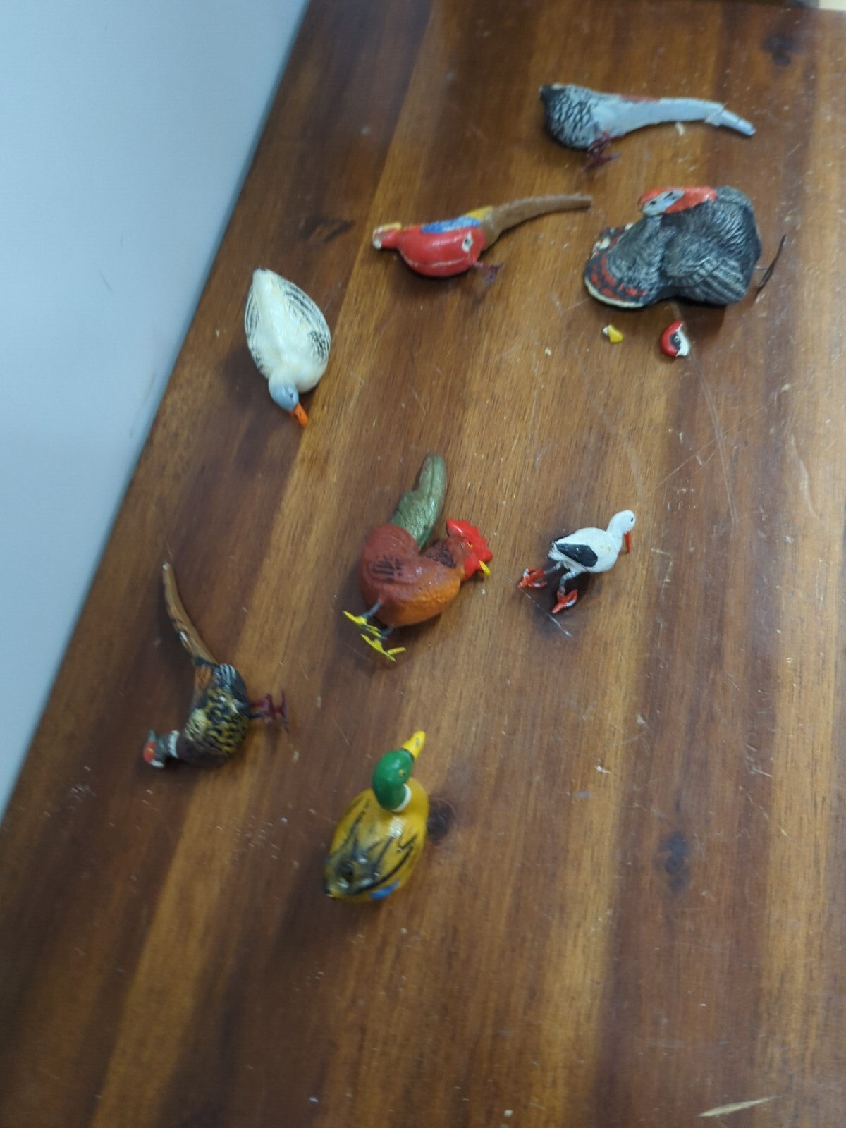 Vintage Putz German Composition Barnyard Folk Art Nativity Bird Figures Lot 8... Vintage Putz German Composition Barnyard Folk Art Nativity Bird Figures Lot 8...