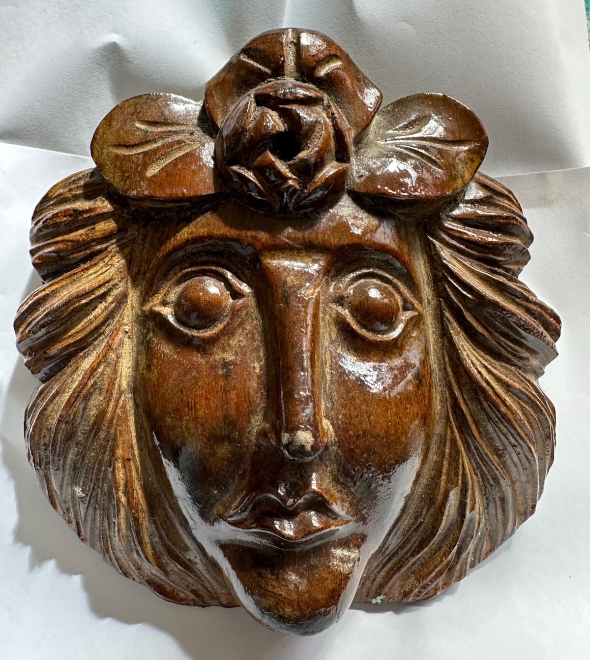 Antique Carved Wood Figural Head Folk Art European Revival Art Nouveau Antique Carved Wood Figural Head Folk Art European Revival Art Nouveau