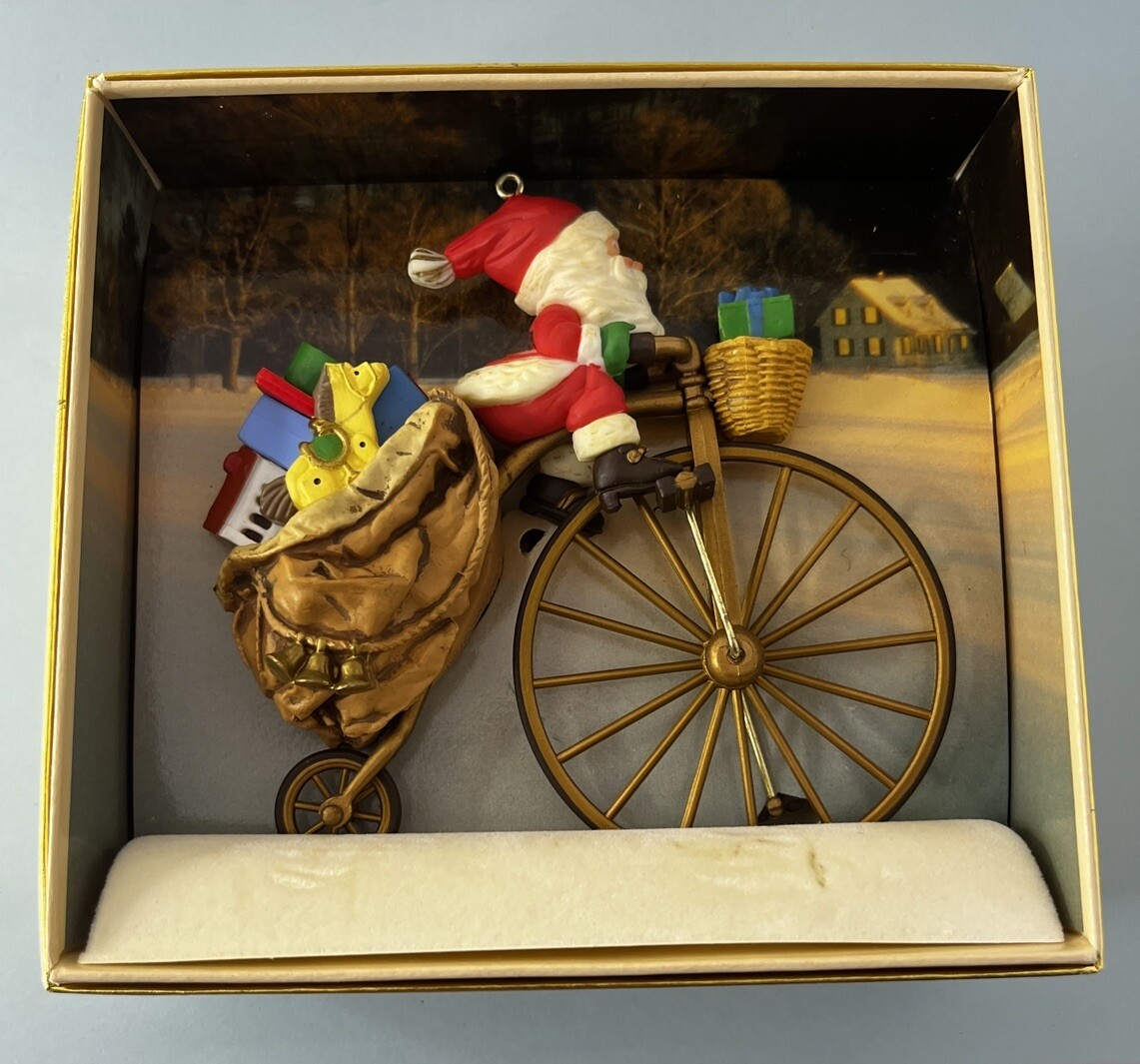 Hallmark 1982 Tree Trimmer Cycling Santa Christmas Vintage Ornament