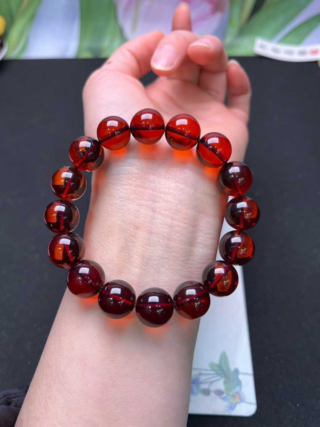 Natural Burmese Blood Amber Bead Bracelet with Certificate