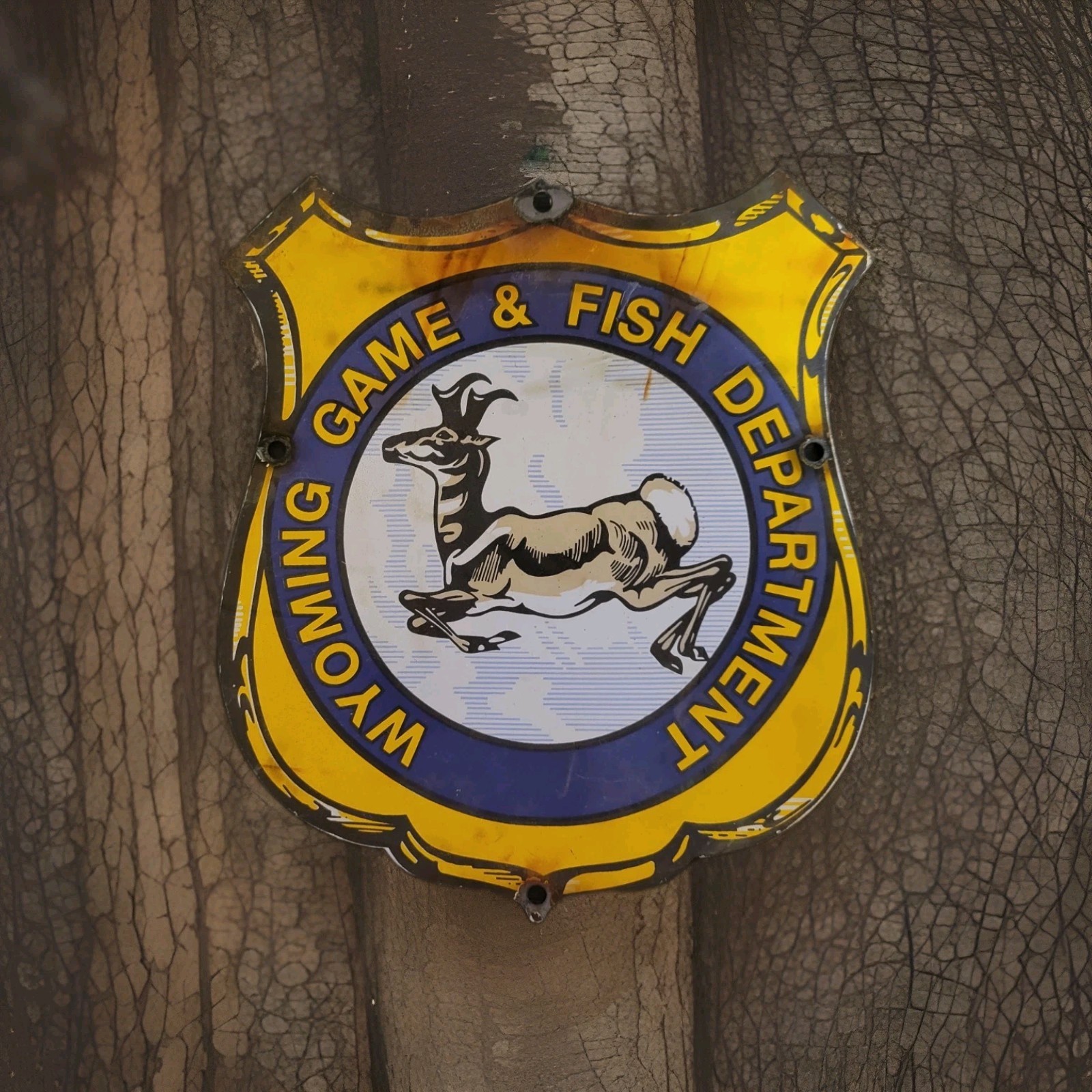 Vintage Wyoming Game Fish Department Porcelain Sign Wildlife National Park USFS Vintage Wyoming Game Fish Department Porcelain Sign Wildlife National Park USFS
