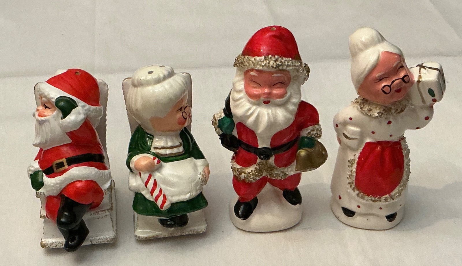 2 Sets Vtg Relco Lefton Santa & Mrs Claus Salt & Pepper Shaker in Rocking Chair