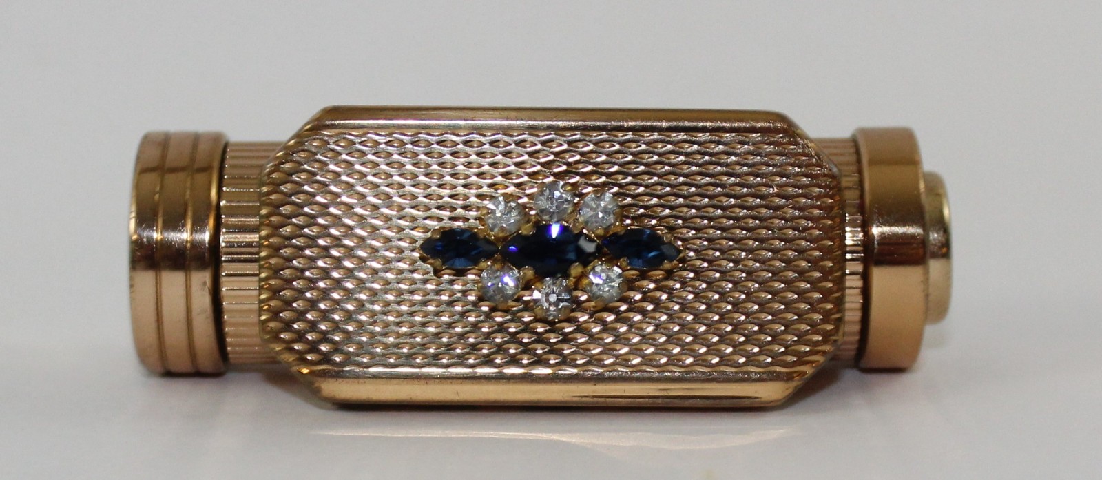 VTG CORONA PARIS GOLD TONE LIPSTICK HOLDER CASE W/ MIRROR & RHINESTONES 1930s