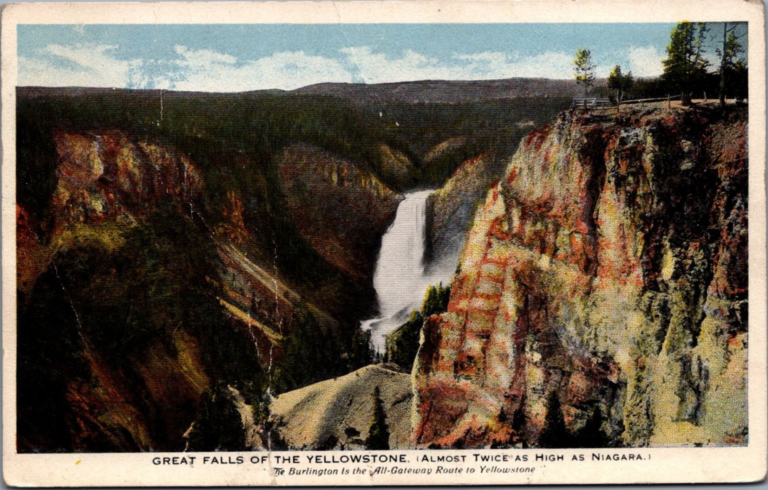 Yellowstone Great Falls Burlington Route Postcard Vintage c1910s Railroad Yellowstone Great Falls Burlington Route Postcard Vintage c1910s Railroad