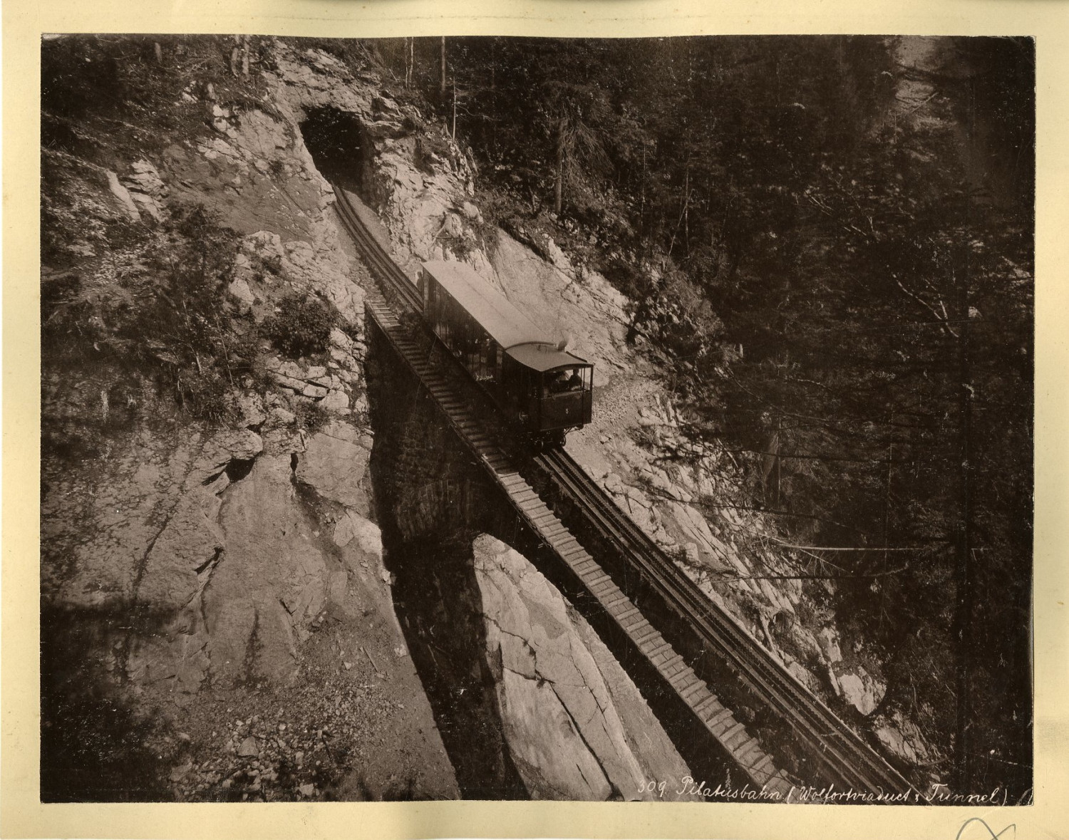 Switzerland, Pilatusbahn, Wolfort viaduct tunnel photo vintage photo print